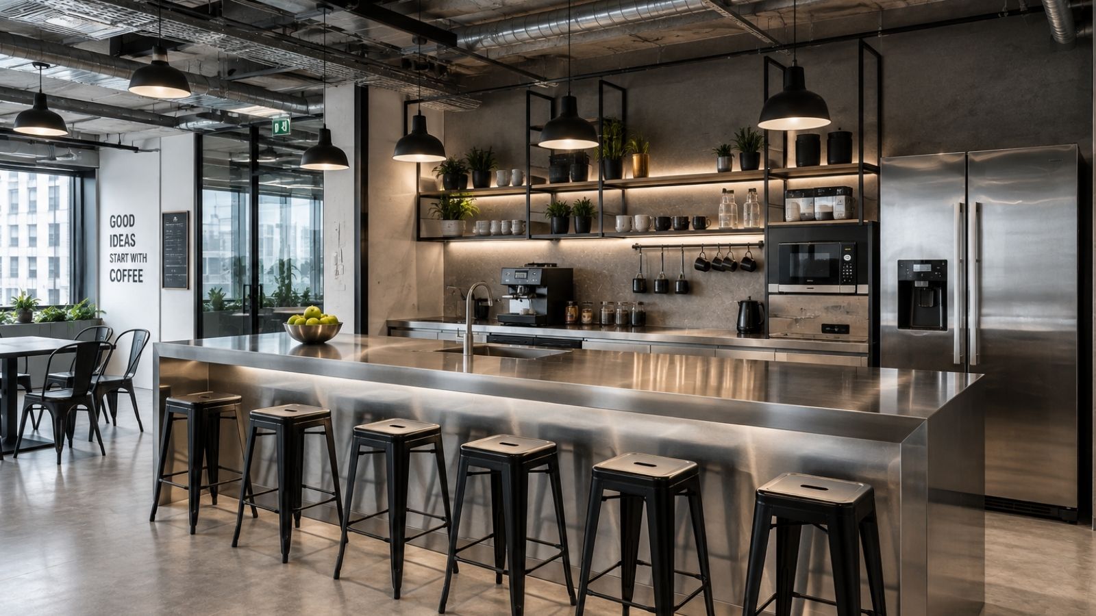 Pantry kết hợp với đảo bếp inox nguyên khối