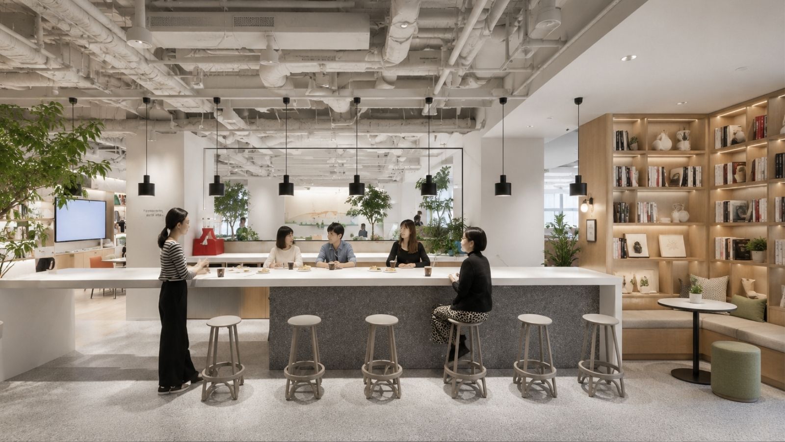 góc thư viện nhỏ được tích hợp bên cạnh khu pantry