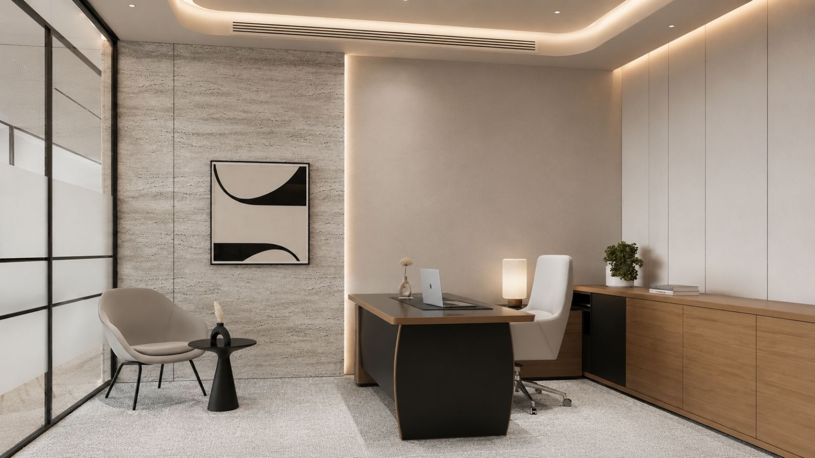 Phòng giám đốc hiện đại với hệ màu be