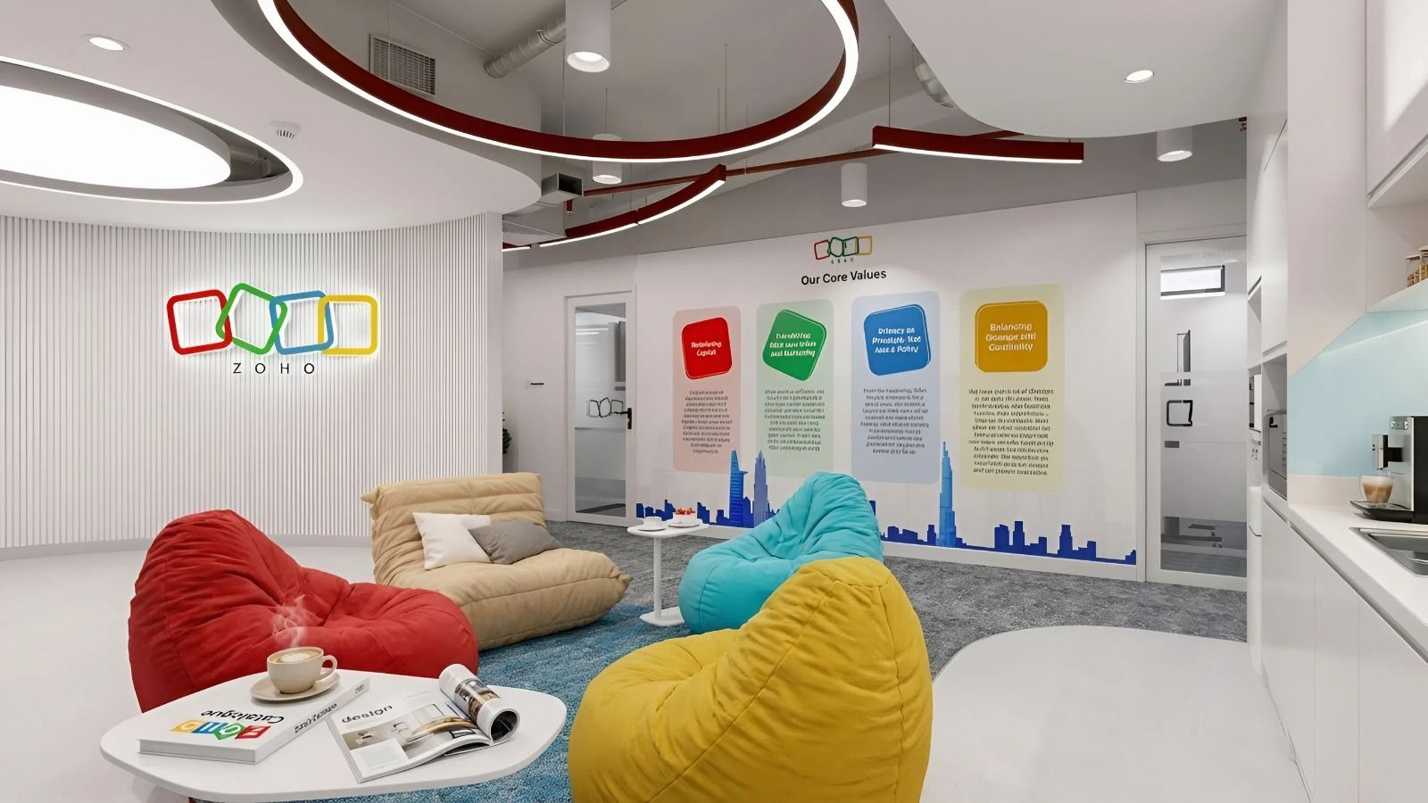 Dự án văn phòng Zoho HCMC sử dụng nội thất và 4 màu sắc rực rỡ theo bộ nhận diện thương hiệu