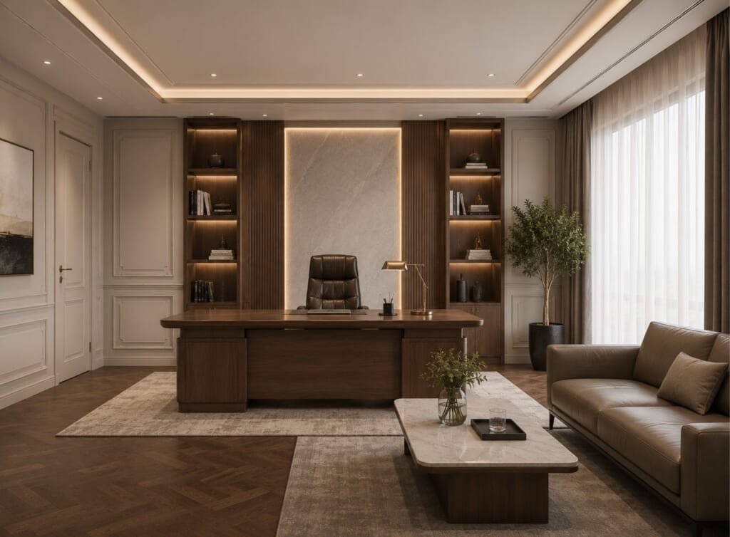 Mẫu phòng giám đốc cổ điển tone gỗ